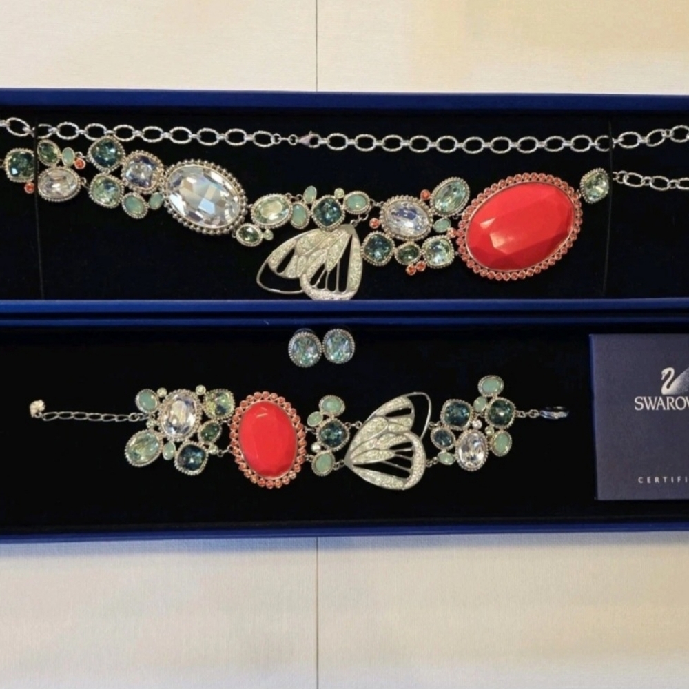 Swarovski Ltd Edition Rare Nova Butterfly Chain Necklace Bracelet Earrings Set